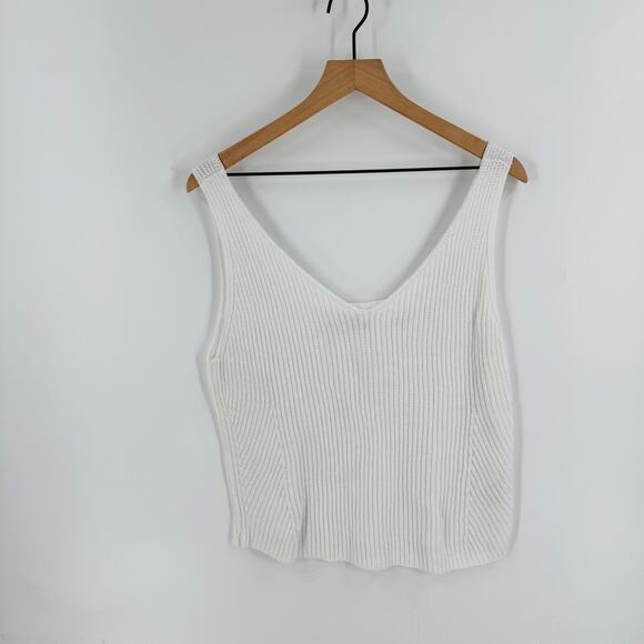 Vince. White Ribbed Knit Sleeveless Cotton Tank Top Minimalist Style Size L - Picture 6 of 6